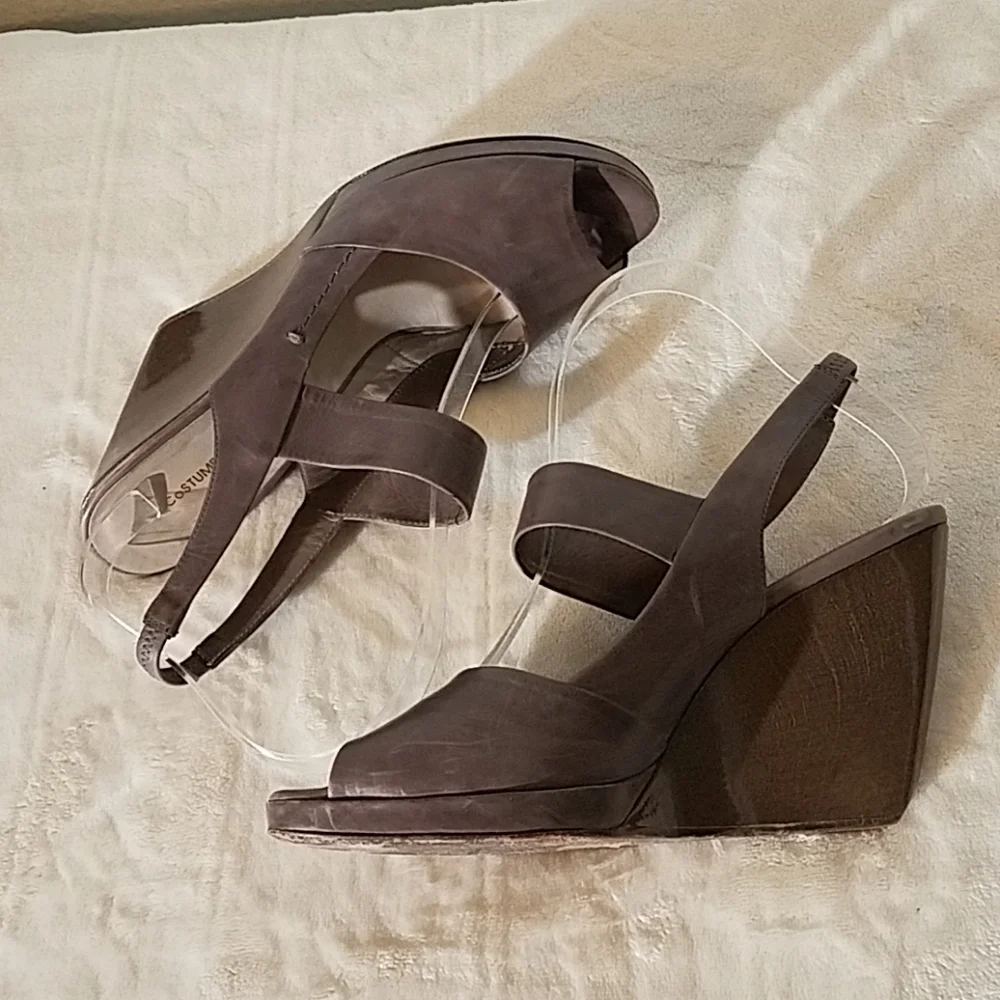 CNC‎ Costume National Gray Slingback Wedges 38.5